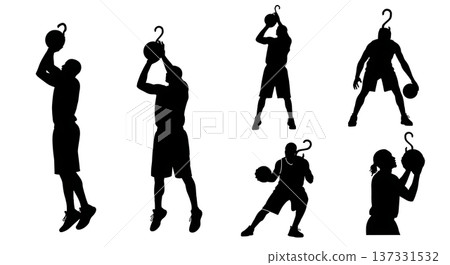 Black Solid Basketball Post-Up Silhouettes Set of Six on White Background Black Solid Basketball Post-Up Silhouettes Set of Six on White Background 137331532