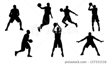 Black Solid Basketball Pump Fake Silhouettes Set of Six on White Background Black Solid Basketball Pump Fake Silhouettes Set of Six on White Background 137331538