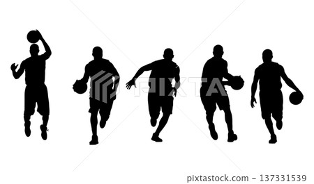 Black Solid Basketball Pump Fake Silhouettes Set of Six on White Background 137331539