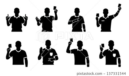 Black Solid Basketball Referee Silhouettes Set of Six on White Background Black Solid Basketball Referee Silhouettes Set of Six on White Background 137331544