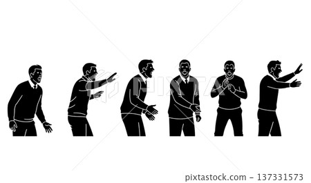 Black Solid Basketball Spin Move Silhouettes Set of Six on White Background 137331573