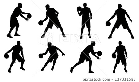 Black Solid Basketball Jab Step Silhouettes Set of Six on White Background Black Solid Basketball Jab Step Silhouettes Set of Six on White Background 137331585