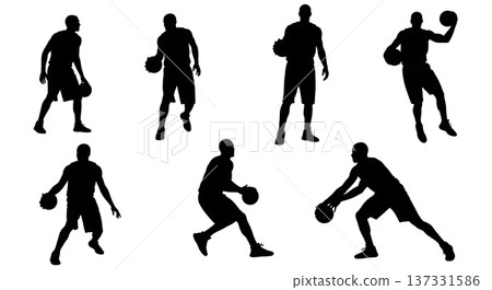Black Solid Basketball Jab Step Silhouettes Set of Six on White Background Black Solid Basketball Jab Step Silhouettes Set of Six on White Background 137331586