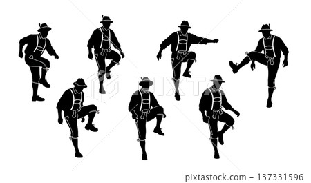 Black Solid Bavarian Schuhplattler Silhouettes Set of Six on White Background 137331596