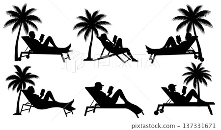 Black Solid Beach Reading Palm Silhouettes Set of Six on White Background 137331671
