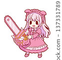 Pink Gothic Lolita Girl with a Chainsaw 137331789