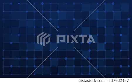 Blue abstract ai science technology background with squares, lines and dots grid. Data digital backdrop for business connection concept. Cyber network computer design system element. 137332457