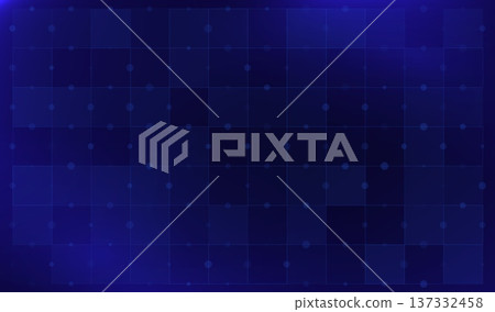 Blue abstract ai science technology background with squares, lines and dots grid. Data digital backdrop for business connection concept. Cyber network computer design system element. 137332458