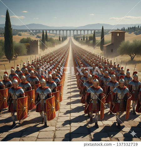 古羅馬軍團列隊行進的歷史場景 137332719