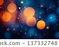 Large Orange Bokeh on Deep Dark Blue Background with Particles 137332748