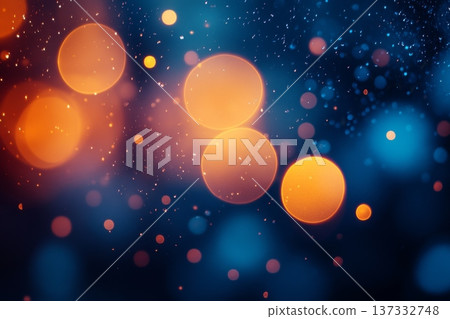 Large Orange Bokeh on Deep Dark Blue Background with Particles 137332748