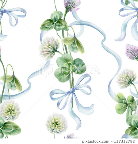Bouquet of Shamrock leaves,double silk bow,flowing satin ribbons,symbol of power in herbal medicine,womens health supplements.Watercolor for natural remedy branding,wellness blog,supplement packaging Bouquet of Shamrock leaves,double silk bow,flowing satin ribbons,symbol of power in herbal medicine,womens health supplements.Watercolor for natural remedy branding,wellness blog,supplement packaging 137332798