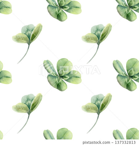 Rare four leaf clover,shamrock,iconic symbol of luck and Saint Patricks Day.Watercolor vibrant seamless pattern for holiday cards,Irish themed designs,festive spring branding,wedding Rare four leaf clover,shamrock,iconic symbol of luck and Saint Patricks Day.Watercolor vibrant seamless pattern for holiday cards,Irish themed designs,festive spring branding,wedding 137332813