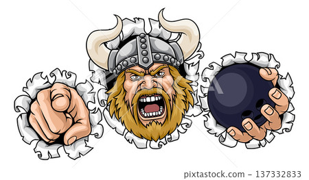 Viking Bowling Ball Sports Team Mascot Man Viking Bowling Ball Sports Team Mascot Man 137332833