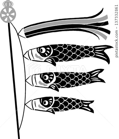 Monochrome illustration of a paper cutout and tenugui style carp streamer Monochrome illustration of a paper cutout and tenugui style carp streamer 137332861