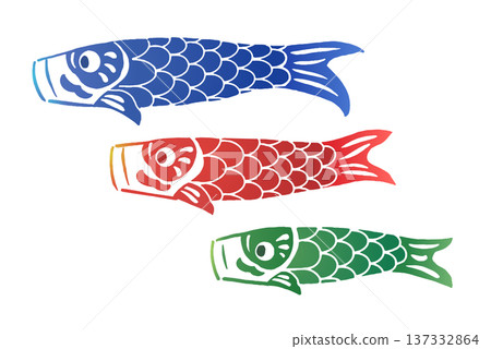 Paper cutting and hand towel style illustration of three carp streamers 137332864