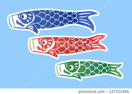 紙雕/手抄本風格的插畫,描繪了三條鯉魚飄帶在藍天中游動的景象。 紙雕/手抄本風格的插畫,描繪了三條鯉魚飄帶在藍天中游動的景象。 137332866