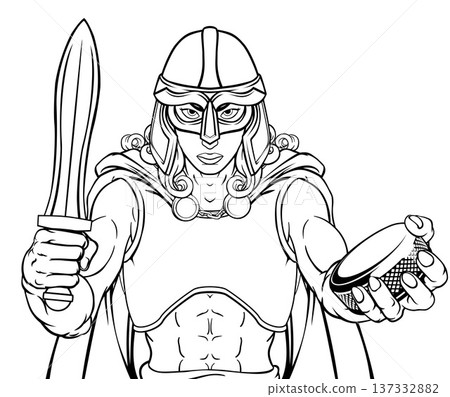 Viking Warrior Woman Ice Hockey Sports Team Mascot Viking Warrior Woman Ice Hockey Sports Team Mascot 137332882
