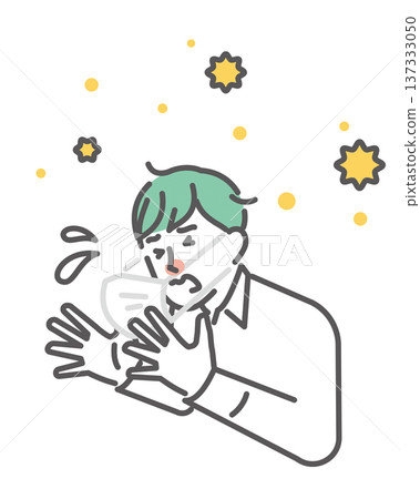 Simple illustration of a Japanese man wearing a mask sneezing due to hay fever. Vector illustration 137333050