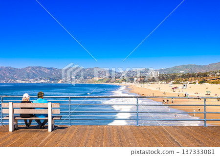 View of the beach from Santa Monica Pier in Los Angeles View of the beach from Santa Monica Pier in Los Angeles 137333081