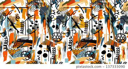 Seamless abstract cheerful graphic background paint strokes. Hand drawn. Not AI, minimalist backgrounds Seamless abstract cheerful graphic background paint strokes. Hand drawn. Not AI, minimalist backgrounds 137333090
