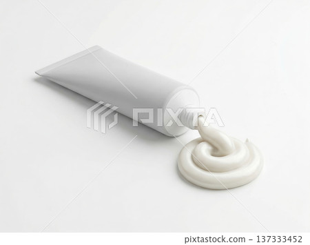 White Toothpaste Tube Squeezed with Swirl of Cream, Dental Hygiene Product for Oral Care, Isolated on White White Toothpaste Tube Squeezed with Swirl of Cream, Dental Hygiene Product for Oral Care, Isolated on White 137333452