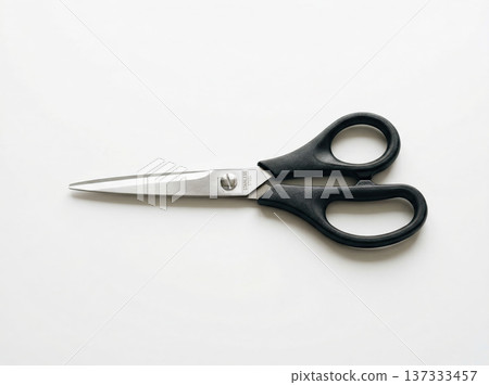 Sharp Stainless Steel Scissors with Black Handles, Tool for Cutting Paper, Fabric, and Crafting, Isolated on White Sharp Stainless Steel Scissors with Black Handles, Tool for Cutting Paper, Fabric, and Crafting, Isolated on White 137333457