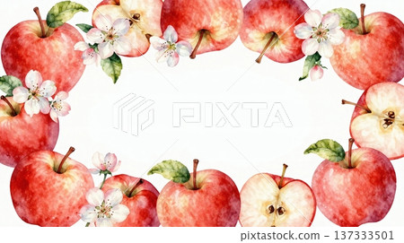 美麗的蘋果水彩插畫邊框材料 137333501