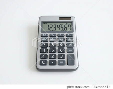 Modern calculator displaying numbers on screen, ideal for finance, accounting, and office work. 137333512