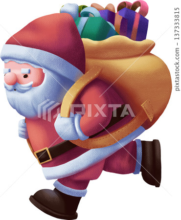 Cute Santa Claus Running with Sack of Gifts Cute Santa Claus Running with Sack of Gifts 137333815