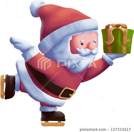 Cute Santa Claus Skating with Christmas Gift 137333817