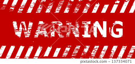 Grunge warning background with white caution stripes and distressed texture. 137334071