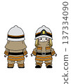 身穿消防員制服體驗消防人員工作的兒童全身插圖（透明背景） 137334090