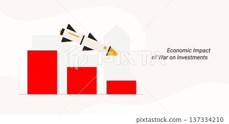 Economic impact of war on investments showing decline chart with falling graph. Flat design vector illustration for economic crisis, financial loss and recession impact concepts. Economic impact of war on investments showing decline chart with falling graph. Flat design vector illustration for economic crisis, financial loss and recession impact concepts. 137334210