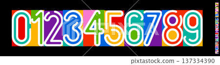 Color Numbers Letters Alphabet Font for Kid Birthday Years Logo, Corporate Anniversary Sign, Race Sport Team Jersey Numeric. Colorful Cutout Paper Typographic Design. Vector Illustration Color Numbers Letters Alphabet Font for Kid Birthday Years Logo, Corporate Anniversary Sign, Race Sport Team Jersey Numeric. Colorful Cutout Paper Typographic Design. Vector Illustration 137334390