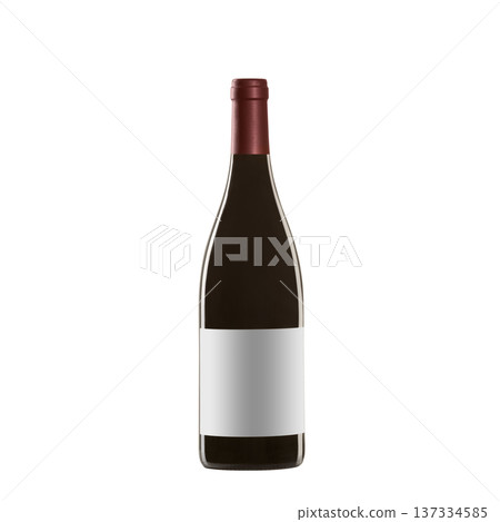 red wine bottle with blank label isolated on white background. 137334585