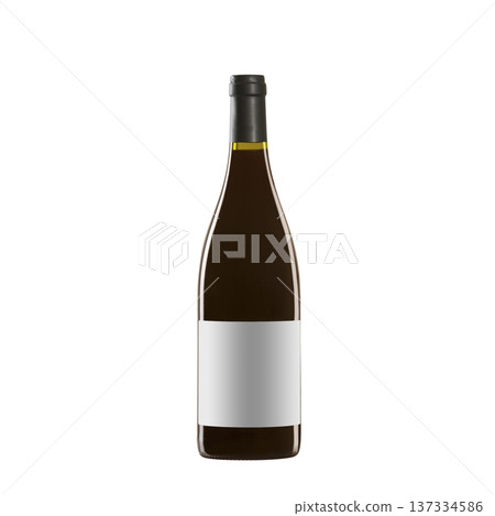 red wine bottle with blank label isolated on white background. 137334586