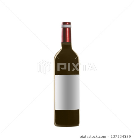 red wine bottle with blank label isolated on white background. 137334589