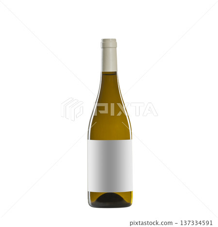 white wine bottle with blank label isolated on white background. 137334591