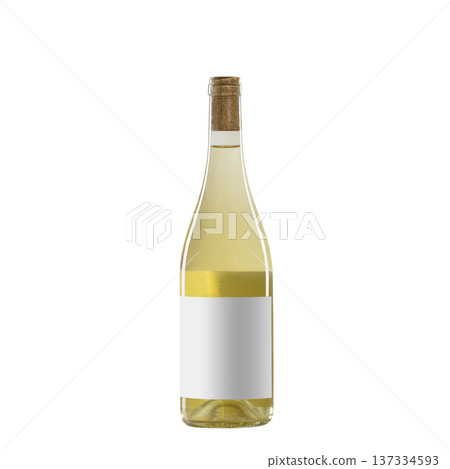 white yellow wine bottle with blank label isolated on white background. 137334593