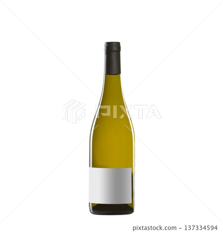 white wine bottle with blank label isolated on white background. 137334594