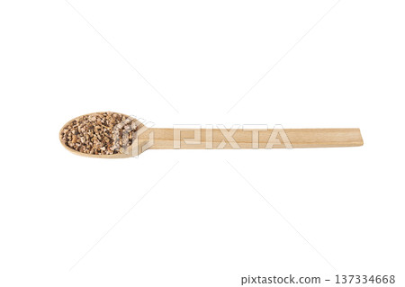 Bistorta officinalis known as bistort, common bistort, European bistort or meadow bistort on wooden spoon isolated on white background. Bistorta officinalis known as bistort, common bistort, European bistort or meadow bistort on wooden spoon isolated on white background. 137334668