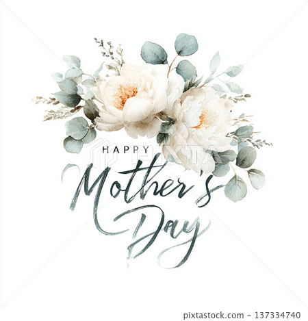 Celebration of Mother's Day with flowers and greeting on a white background Celebration of Mother's Day with flowers and greeting on a white background 137334740
