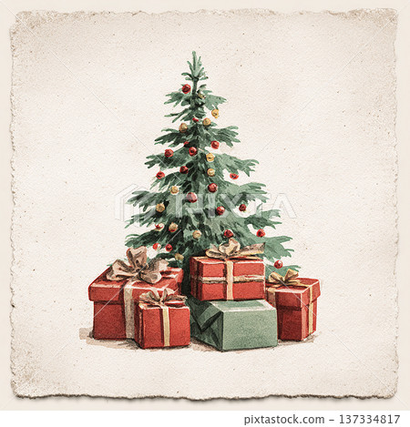 Christmas tree with wrapped gifts under it in a simple setting showing holiday spirit and decorations Christmas tree with wrapped gifts under it in a simple setting showing holiday spirit and decorations 137334817