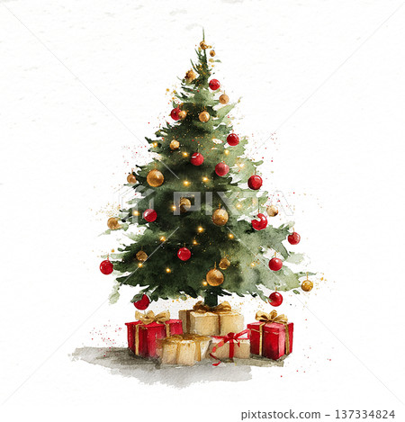 Christmas tree with gifts and ornaments at home during holidays season Christmas tree with gifts and ornaments at home during holidays season 137334824