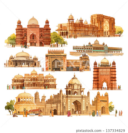 Collection of famous buildings and structures in India with details of style and design Collection of famous buildings and structures in India with details of style and design 137334829