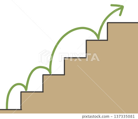 Green arrow leading up the stairs 137335081
