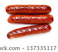 Appetizing fried sausages close-up on a white isolated background 137335117