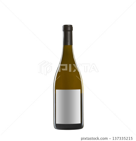 white wine bottle with blank label isolated on white background. 137335215