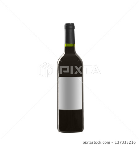 red wine bottle with blank label isolated on white background. 137335216